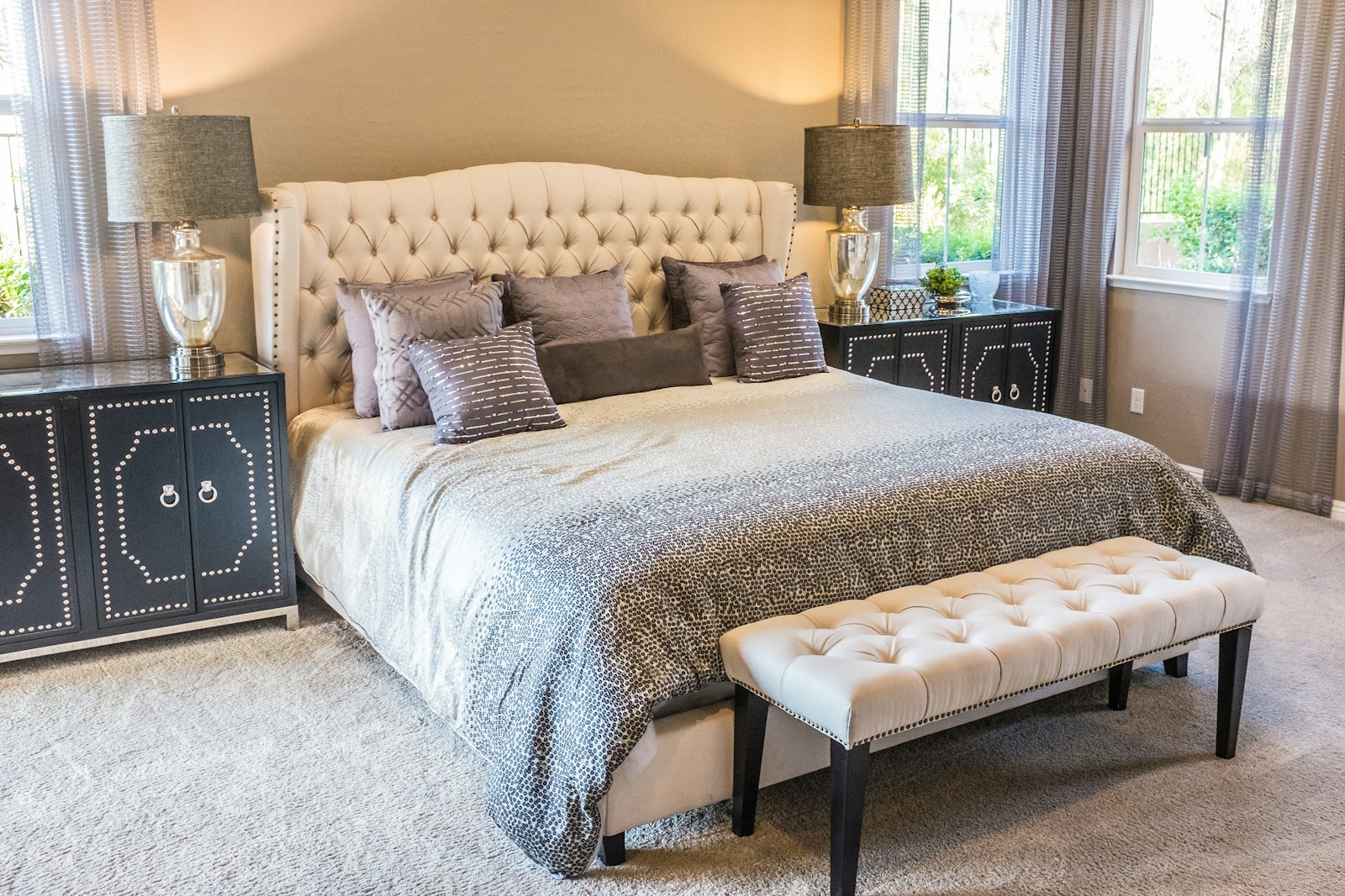 Elegant bedroom with soft natural light and refined furnishings